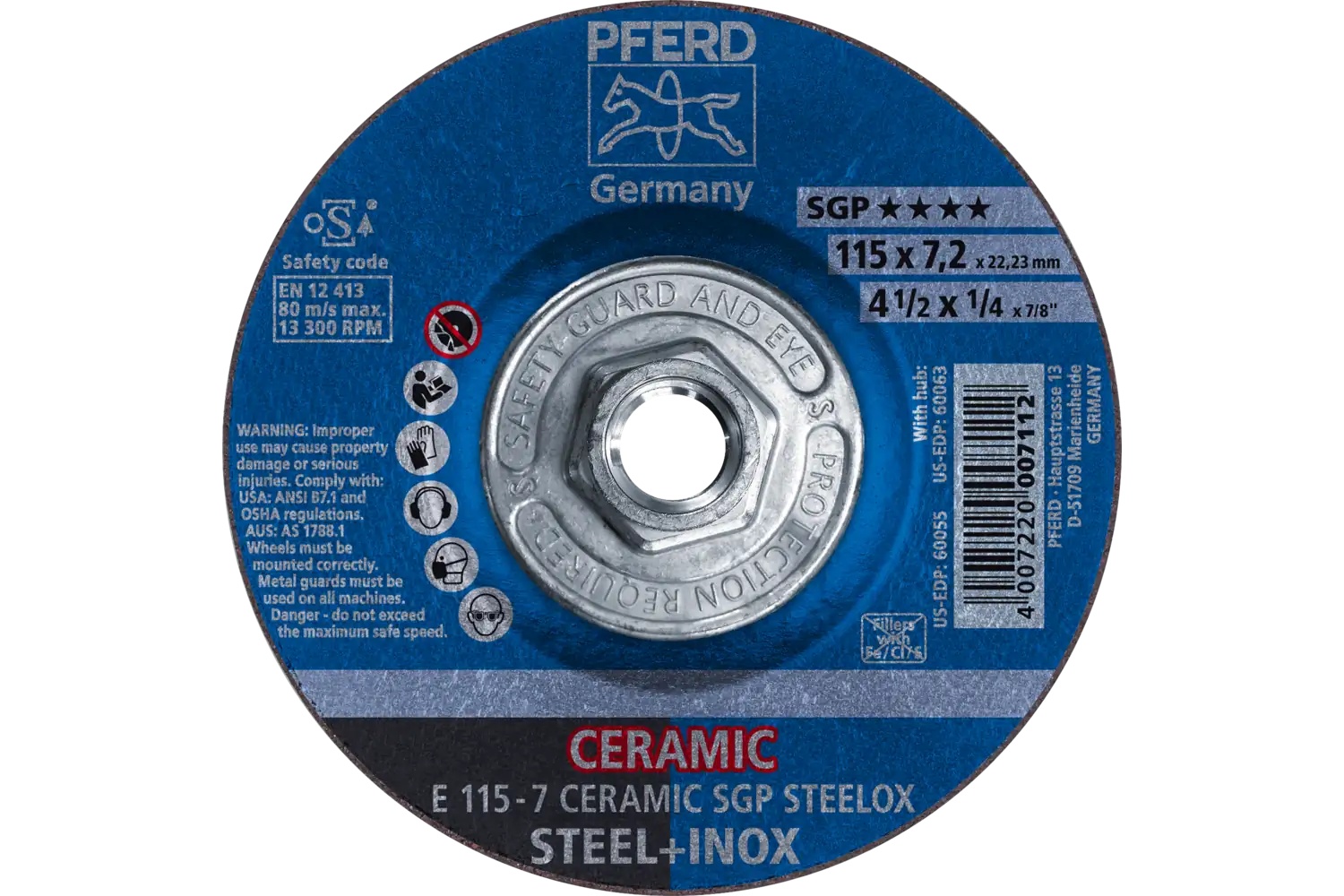 Picture of Pferd Grinding Wheel, 4-1/2" X 1/4 X 5/8-11, Ceramic Sgp Steelox, T27